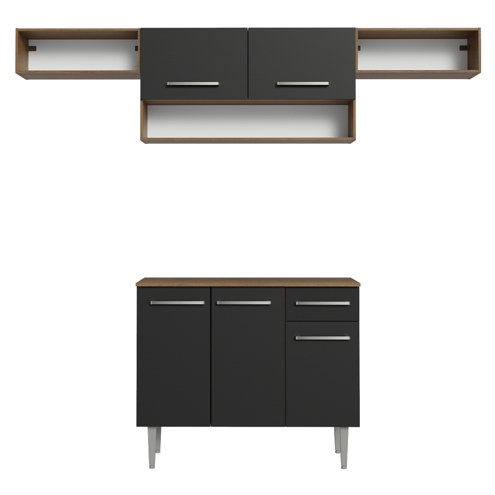 Combo completo de Cocina 225cm Marrón/Negro Emilly 01