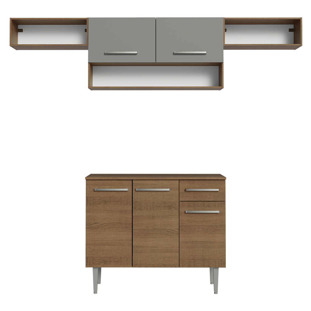Combo completo de Cocina 225cm Marrón/Gris Emilly 01