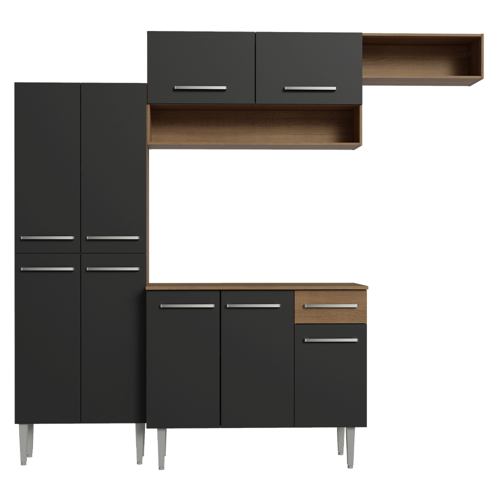Combo completo de Cocina 229cm Marrón/Negro Emilly 18