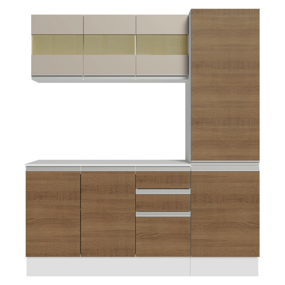 Cocina Compacta 170 cm 100% MDF Blanco/Marrón/Crema Smart Madesa