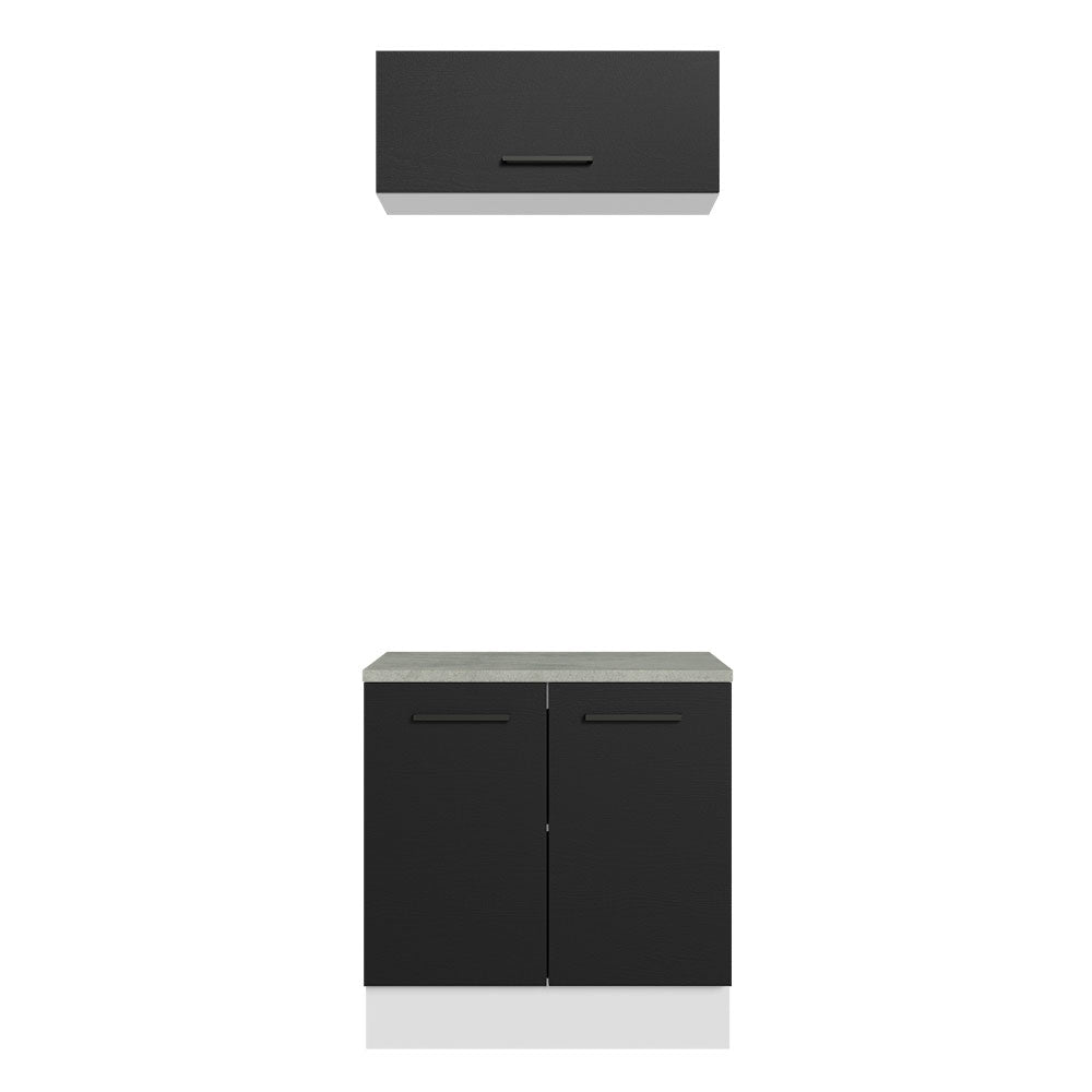 Kit con Bajo Mesada e Alacena Multiuso 80cm Blanco/Negro Agata Madesa