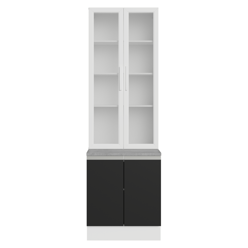 Kit Bajo Mesada + Cristalero 70cm Blanco/Negro Glamy Madesa 02