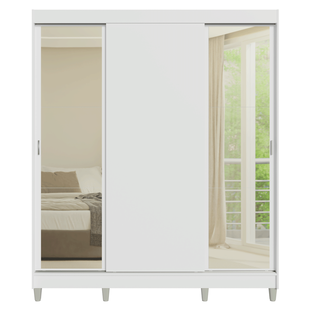 Placard Matrimonial con Patas 180 cm 3 Puertas con Espejos Reno Blanco