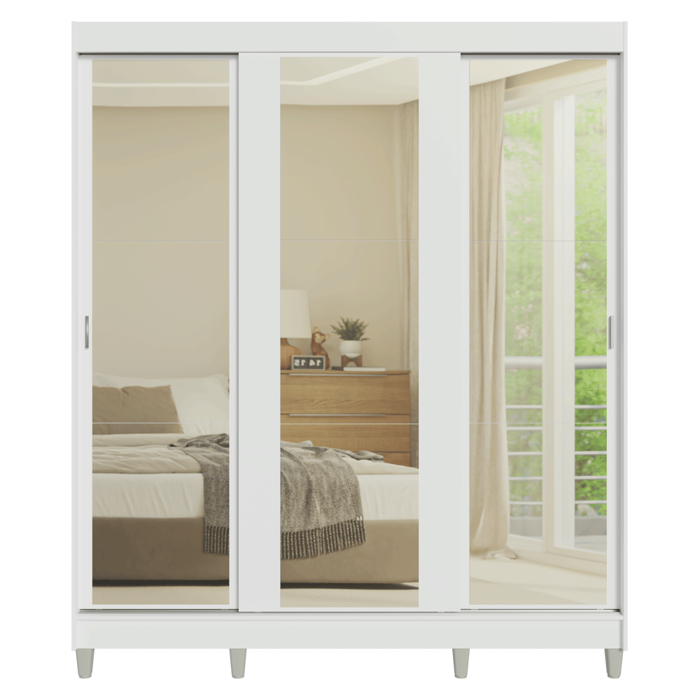 Placard Matrimonial con Patas 180 cm 3 Puertas con 3 Espejos Reno Blanco