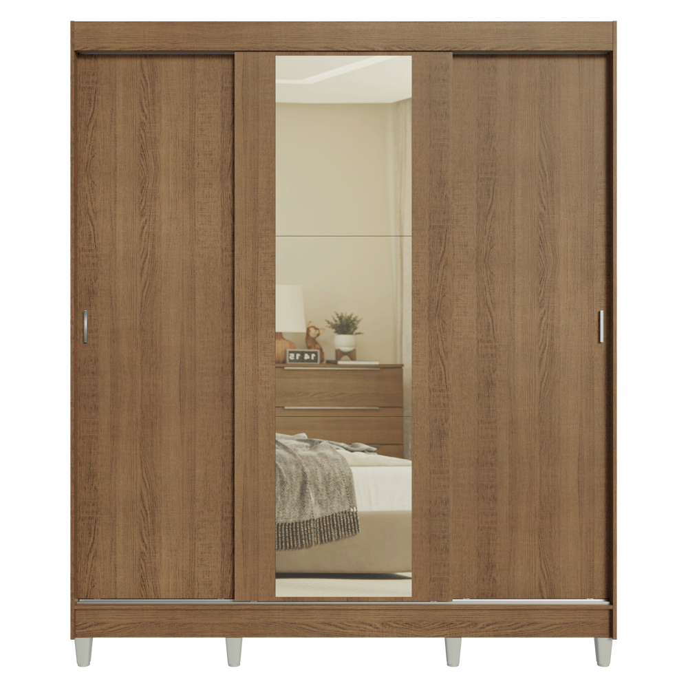 Placard Matrimonial con Patas 180 cm 3 Puertas con Espejo Reno Marrón