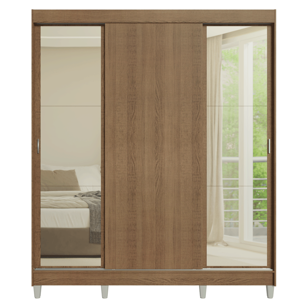 Placard Matrimonial con Patas 180 cm 3 Puertas con Espejos Reno Marrón
