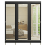 Placard Matrimonial con Patas 180 cm 3 Puertas con 3 Espejos Reno Negro