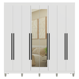 Placard Matrimonial Con Patas 216 cm 8 Puertas Batientes con Espejo Venus Blanco/Blanco/Negro
