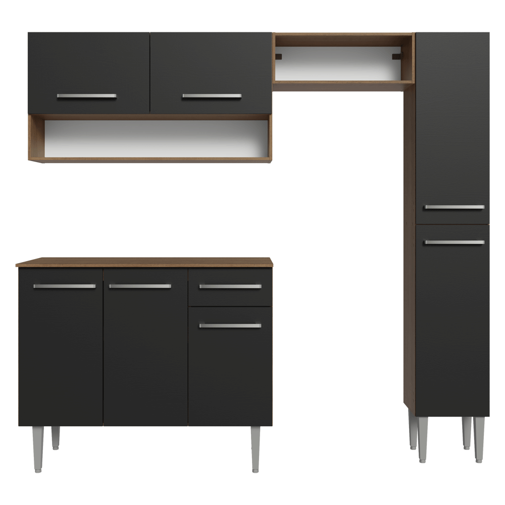 Cocina Compacta 197 cm 7 Puertas 1 Cajón Marrón/Negro Emilly Madesa