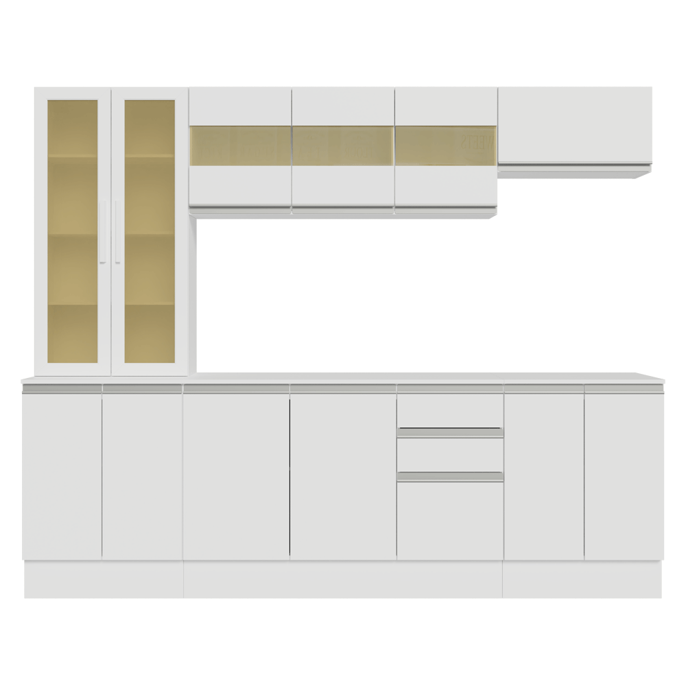 Combo Completo de Cocina 240 cm 13 Puertas 2 Cajones 100% MDF con Cristalero Blanco Smart Madesa