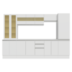 Combo Completo de Cocina 290 cm 15 Puertas 2 Cajones 100% MDF con Cristalero Blanco Smart Madesa