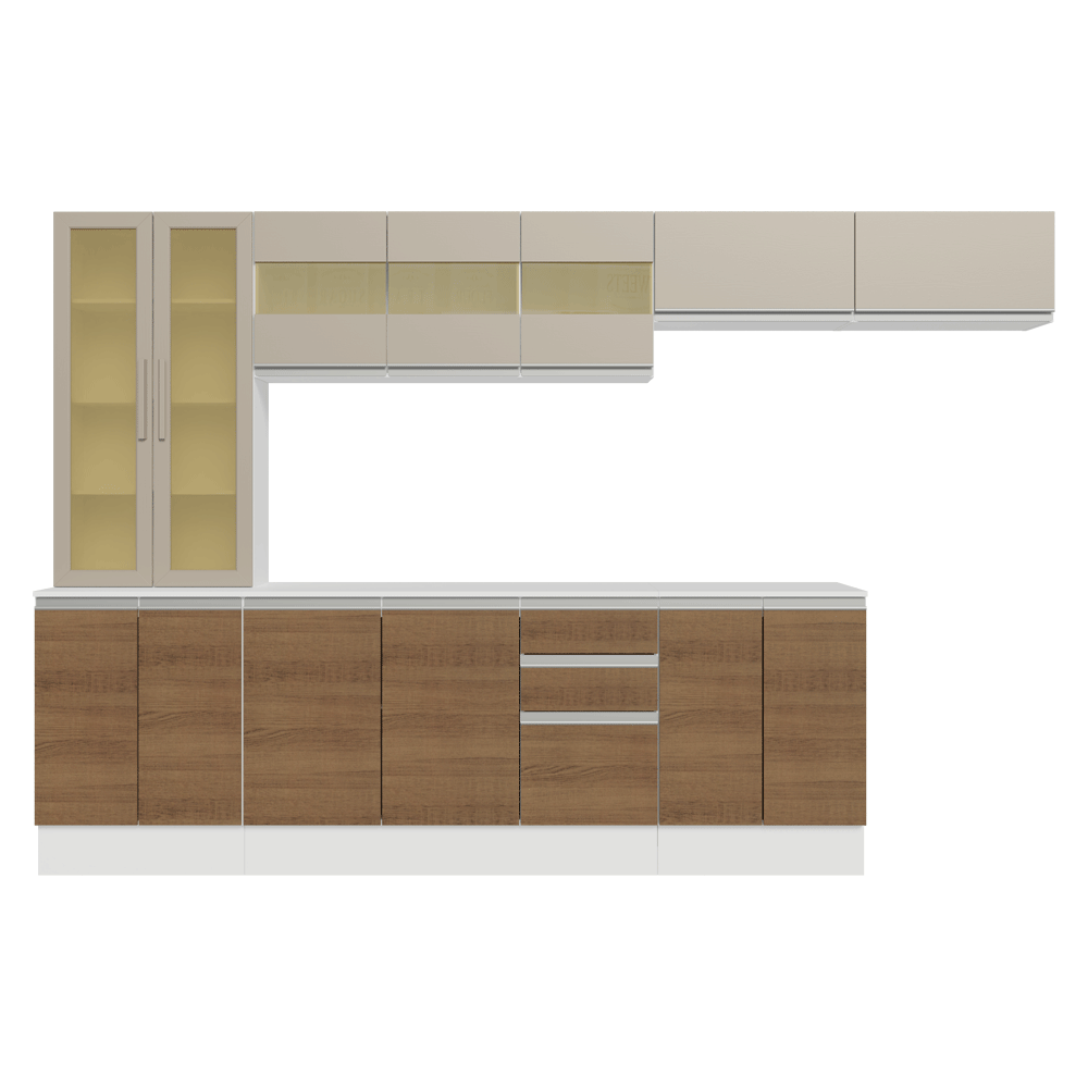 Combo Completo de Cocina 100% MDF 300 cm Blanco/Marrón/Crema Smart Madesa 04