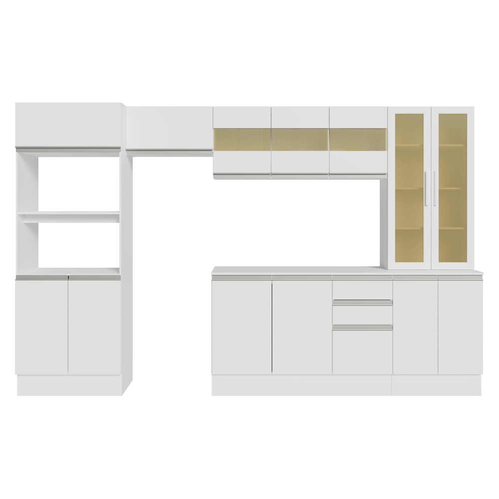 Combo completo de Cocina Smart 100% MDF 310 cm 14 Puertas 2 Cajones (Con Mesada) Blanco Madesa