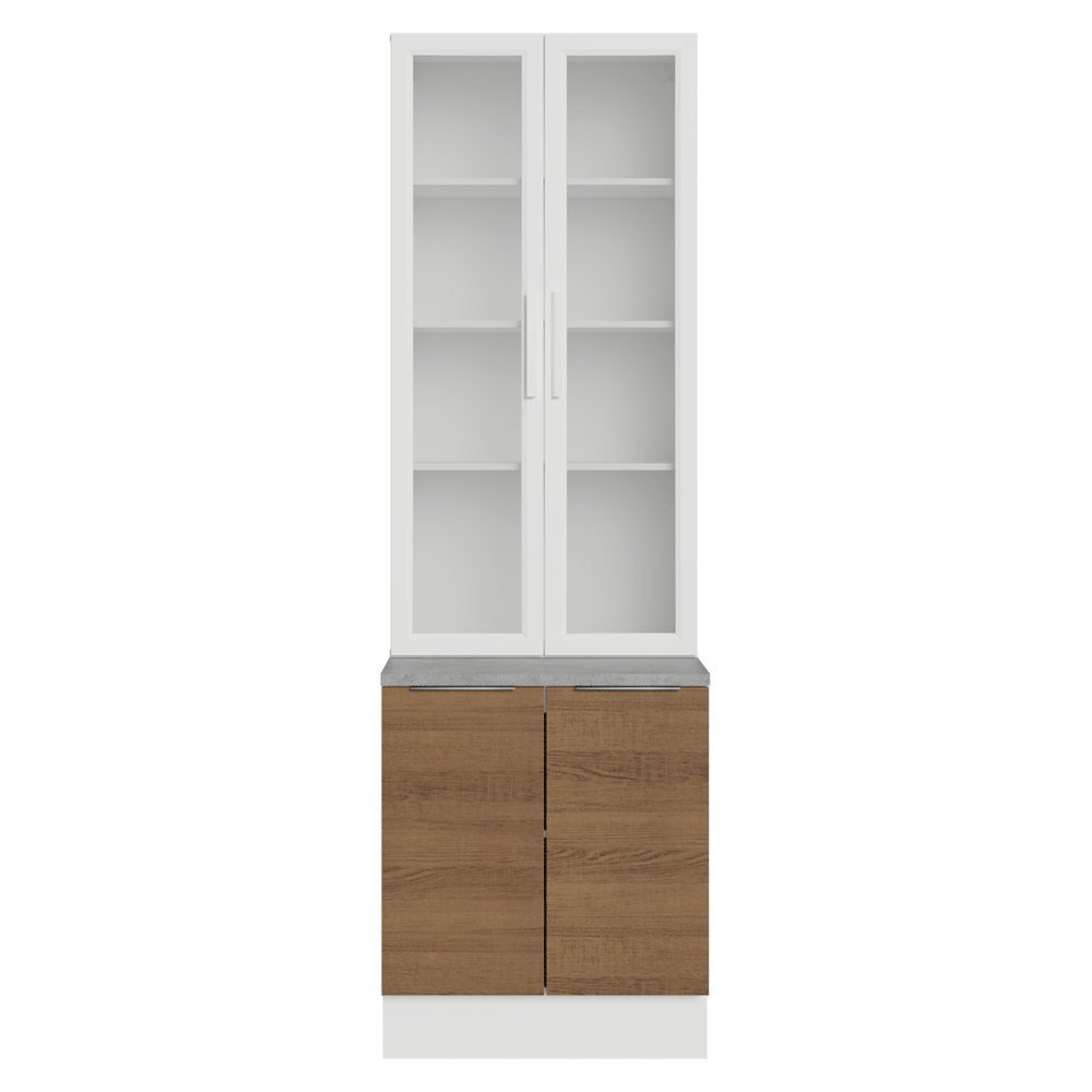 Kit Bajo Mesada + Cristalero 70cm Blanco/Marrón Stella Madesa 02