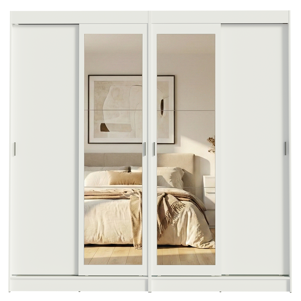 Conjunto 2 Placares 4 Puertas Corredizas con 2 Espejos Blanco Tokio Madesa