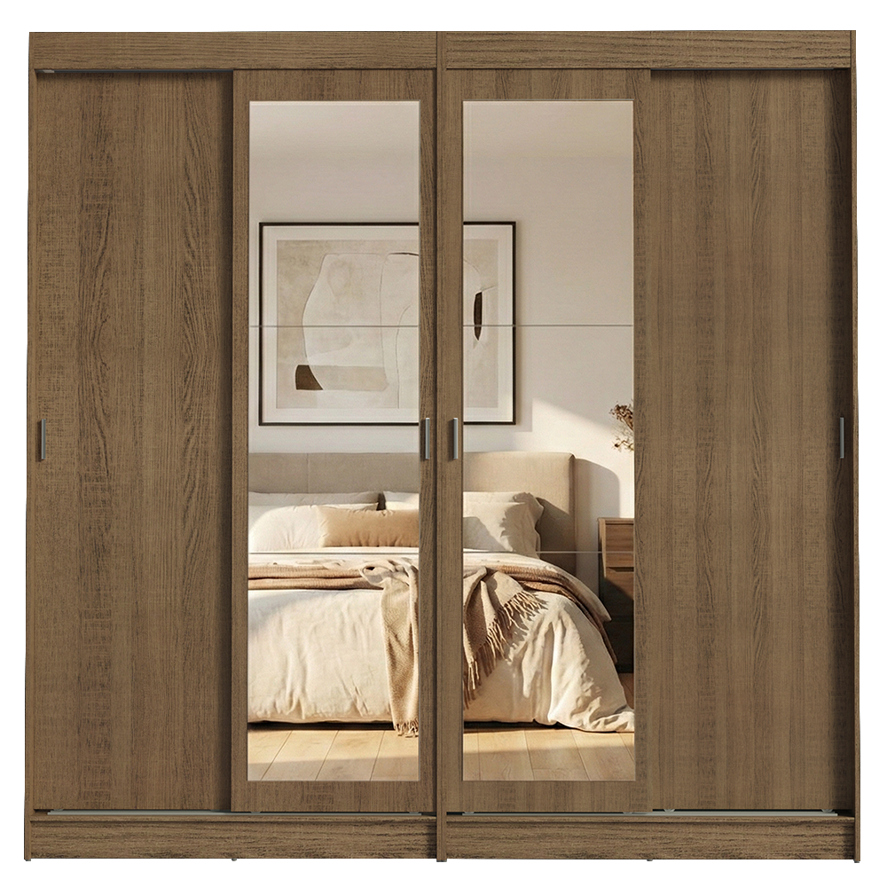 Conjunto 2 Placares 4 Puertas Corredizas con 2 Espejos Marrón Tokio Madesa