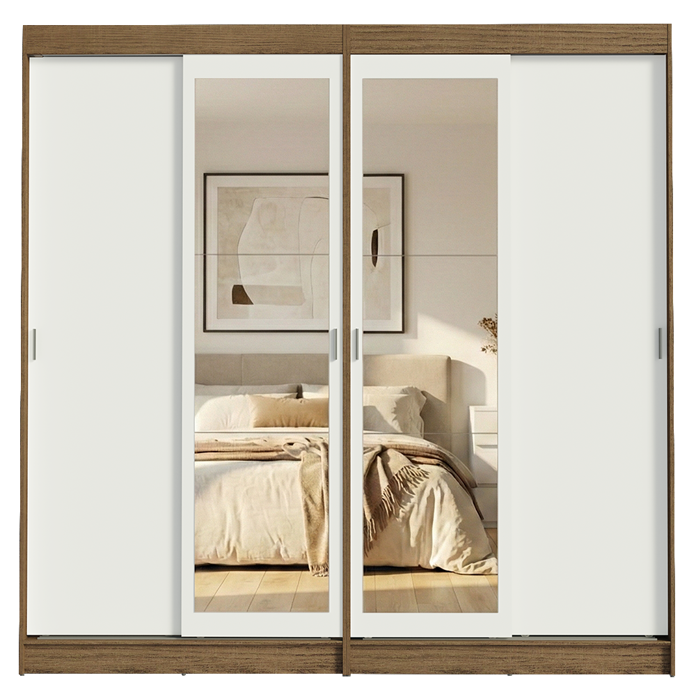 Conjunto 2 Placares 4 Puertas Corredizas con 2 Espejos Marrón/Blanco Tokio Madesa