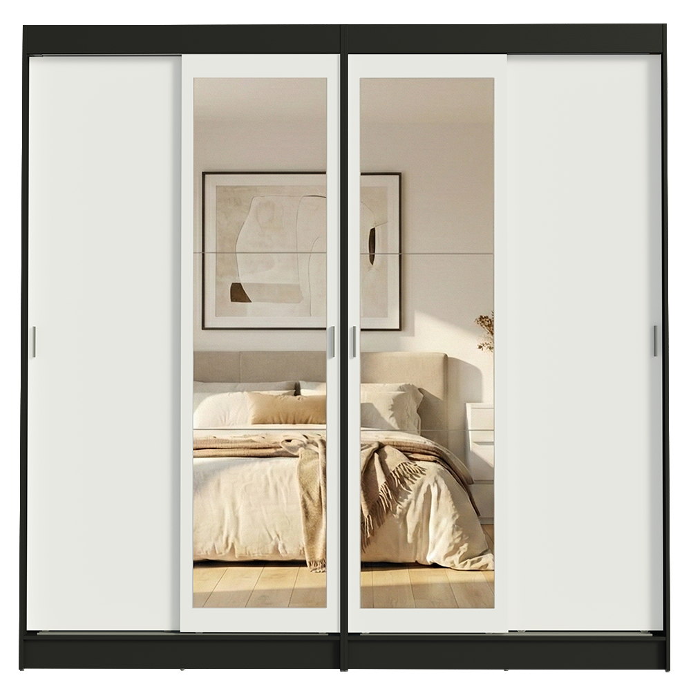 Conjunto 2 Placares 4 Puertas Corredizas con 2 Espejos Negro/Blanco Tokio Madesa