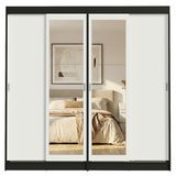 Conjunto 2 Placares 4 Puertas Corredizas con 2 Espejos Negro/Blanco Tokio Madesa