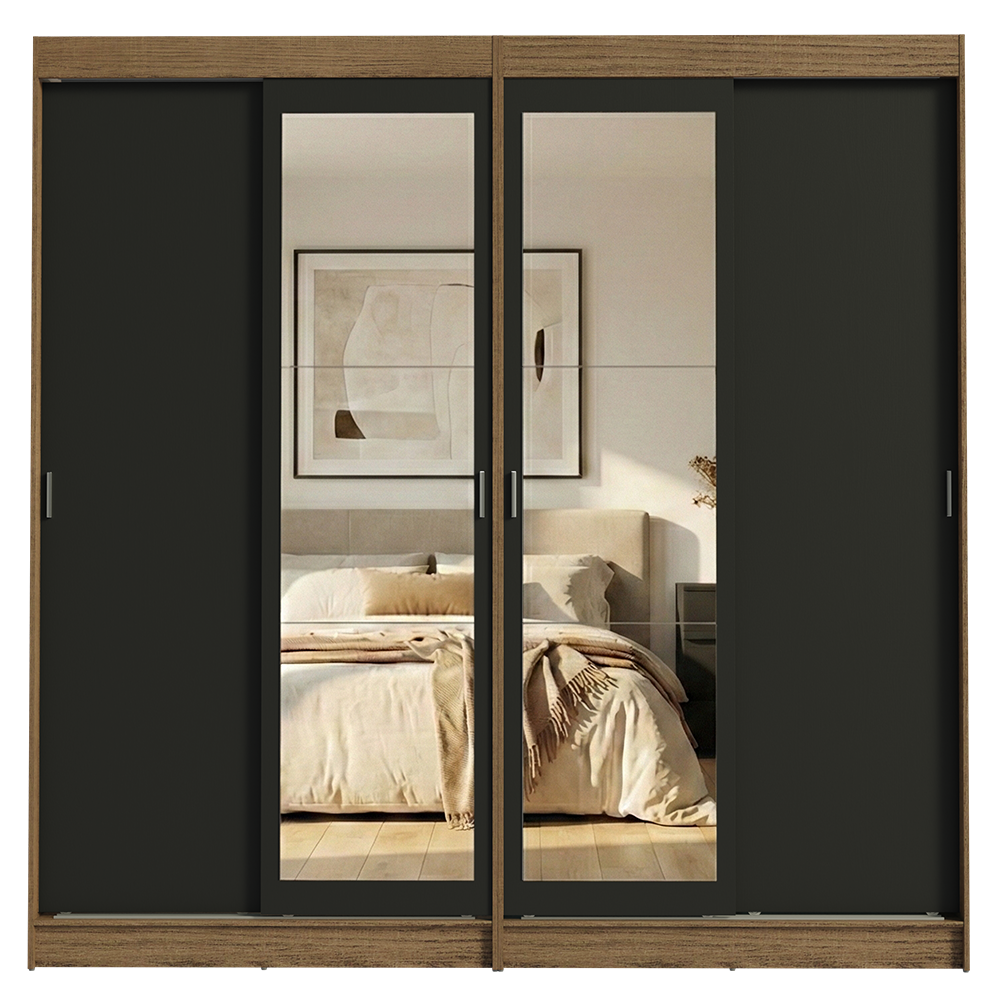 Conjunto 2 Placares 4 Puertas Corredizas con 2 Espejos Marrón/Negro Tokio Madesa