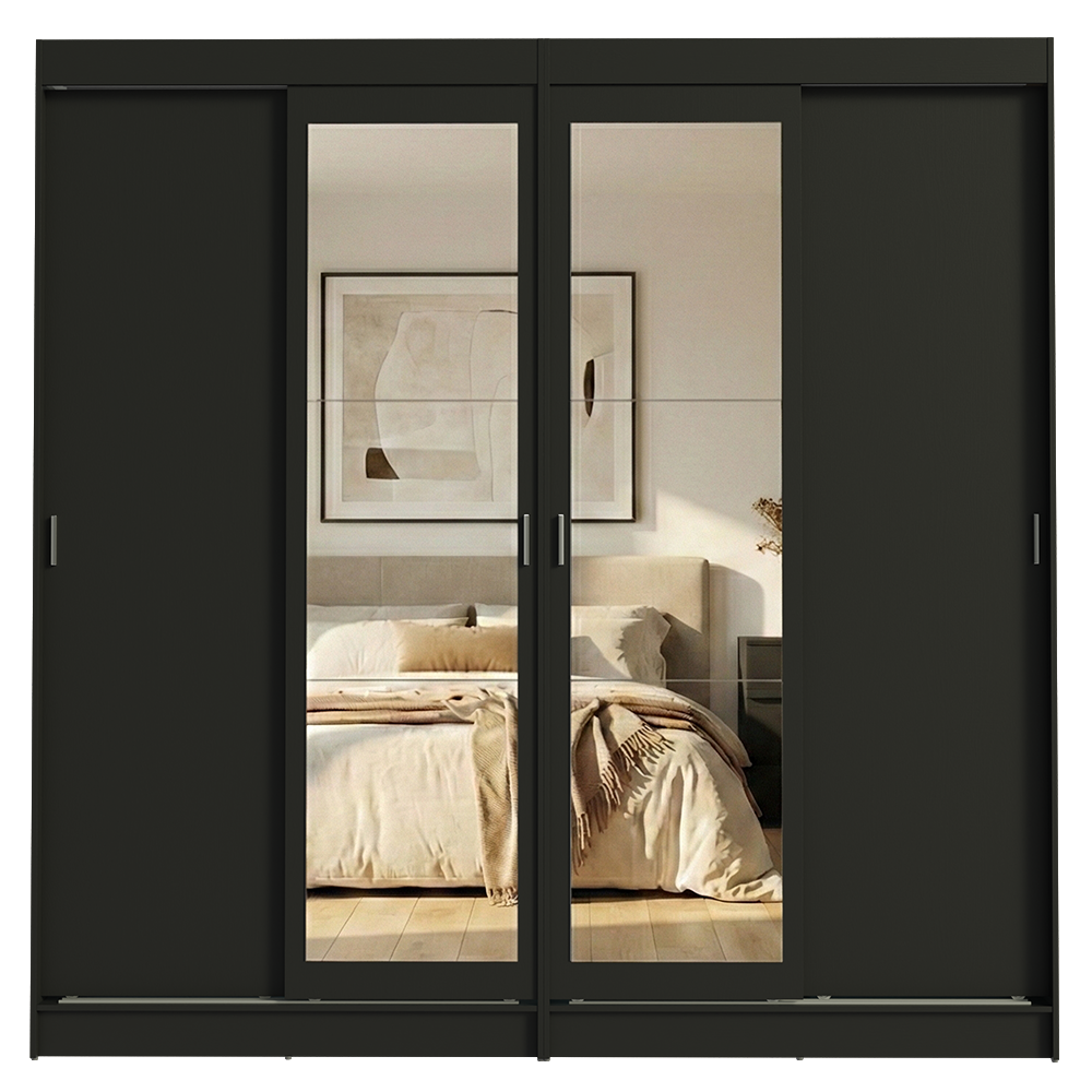 Conjunto 2 Placares 4 Puertas Corredizas con 2 Espejos Negro Tokio Madesa
