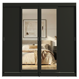 Conjunto 2 Placares 4 Puertas Corredizas con 2 Espejos Negro Tokio Madesa