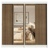 Conjunto 2 Placares 4 Puertas Corredizas con 2 Espejos Blanco/Marrón Tokio Madesa