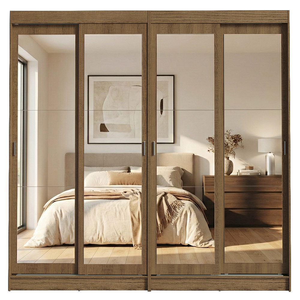 Conjunto 2 Placares 4 Puertas Corredizas con 4 Espejos Marrón Tokio Madesa