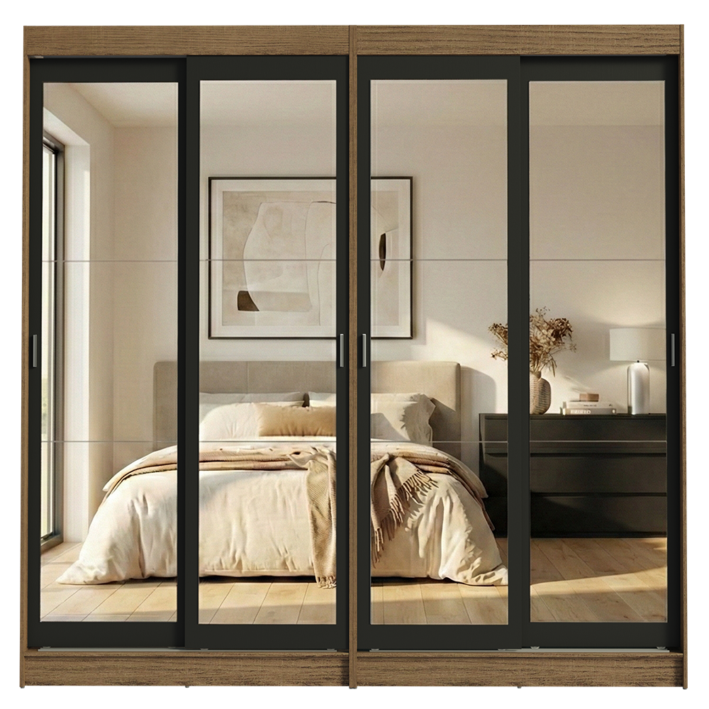 Conjunto 2 Placares 4 Puertas Corredizas con 4 Espejos Marrón/Negro Tokio Madesa