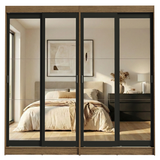 Conjunto 2 Placares 4 Puertas Corredizas con 4 Espejos Marrón/Negro Tokio Madesa