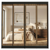 Conjunto 2 Placares 4 Puertas Corredizas con 4 Espejos Negro/Marrón Tokio Madesa