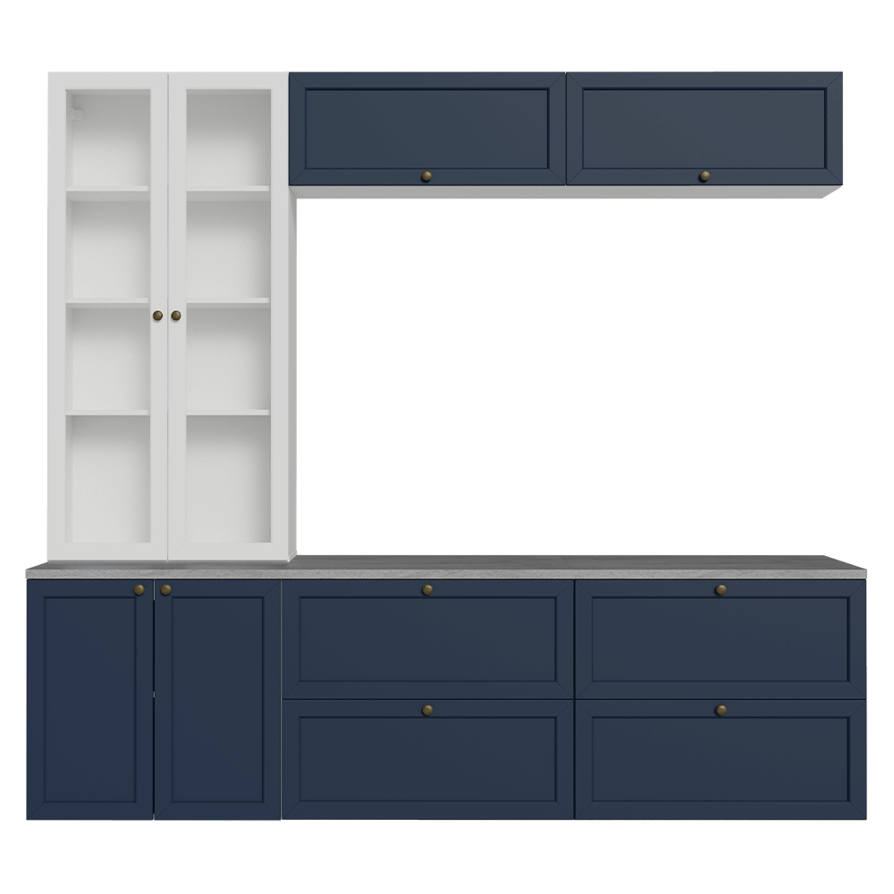 Centros de Entretenimiento con Rack + Cristaleiro 230 cm Blanco/Azul/Blanco Vik Madesa 01