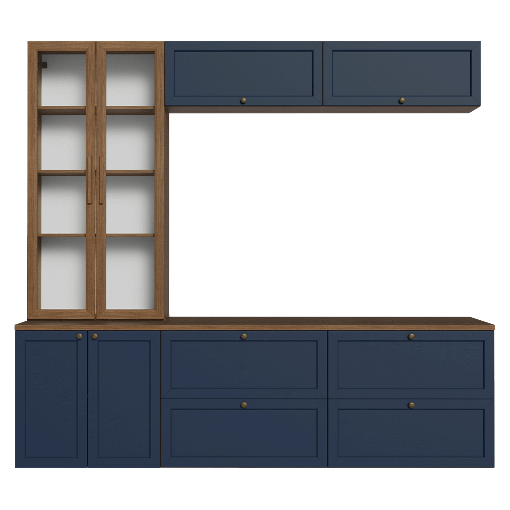 Centros de Entretenimiento con Rack + Cristaleiro 230 cm Marrón/Azul/Marrón Vik Madesa 02