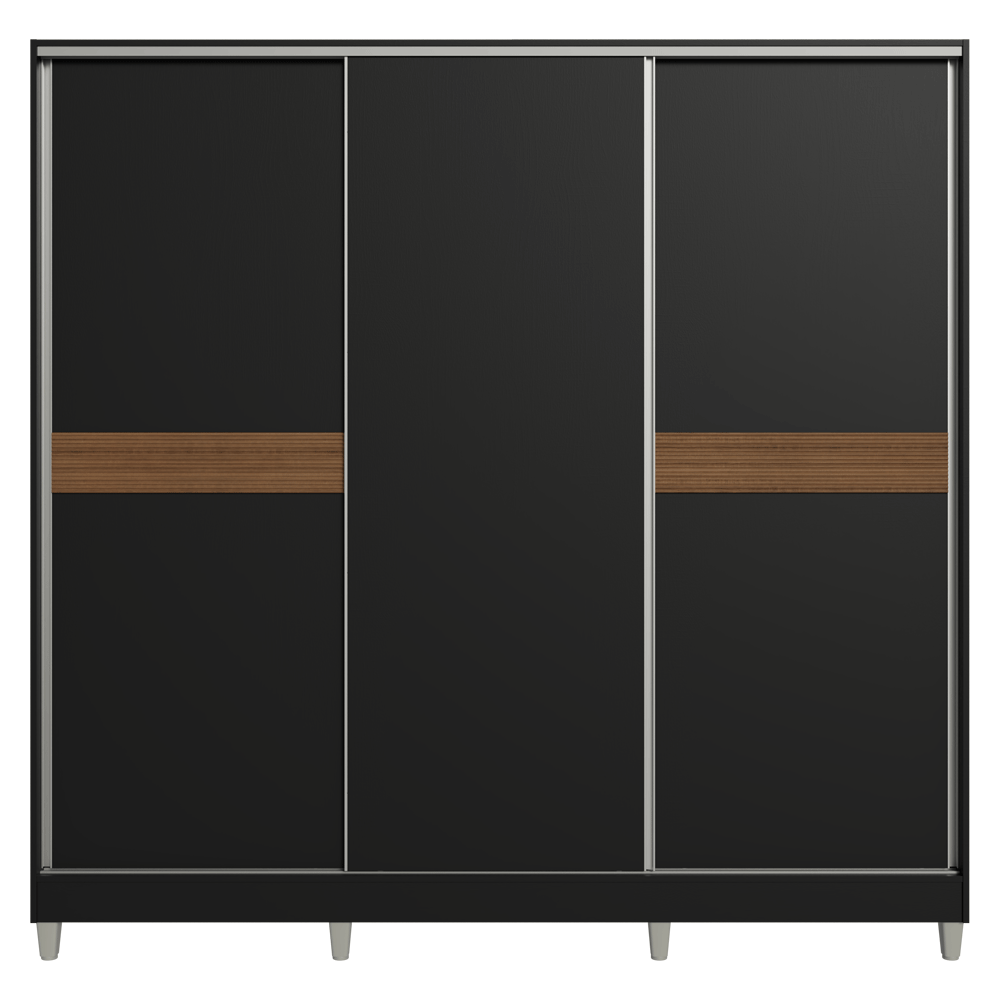 Placard Matrimonial Malta 231 cm 3 Puertas Corredizas 4 Cajones con Patas 100% MDF Negro Madesa