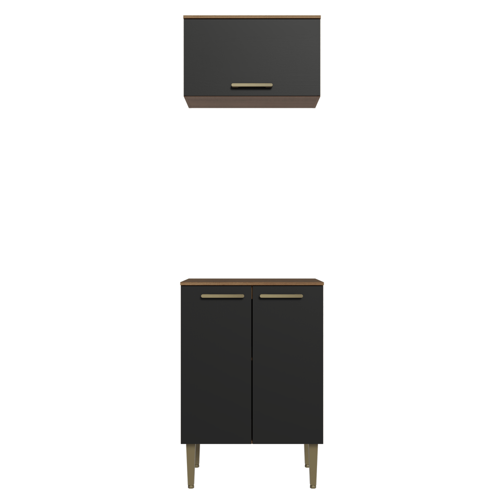 Kit Alacena y Bajo Mesada 60 cm 3 Puertas Marrón/Negro Lille Madesa