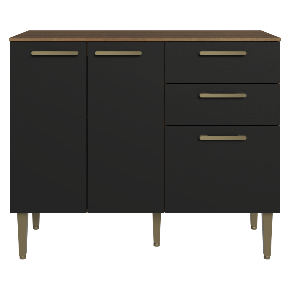 Bajo Mesada para Bacha 105 cm 3 Puertas 2 Cajones (Con Mesada) Marrón/Negro Lille Madesa
