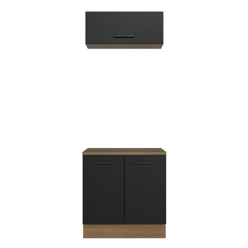 Kit con Bajo Mesada e Alacena Multiuso 80cm Marrón/Negro Agata Madesa