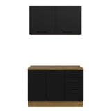 Kit con Bajo Mesada e Alacena Multiuso 120cm Marrón/Negro Agata Madesa