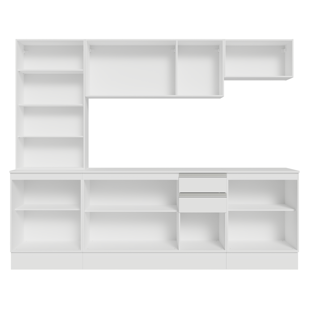 Combo Completo de Cocina 240 cm 13 Puertas 2 Cajones 100% MDF con Cristalero Blanco Smart Madesa