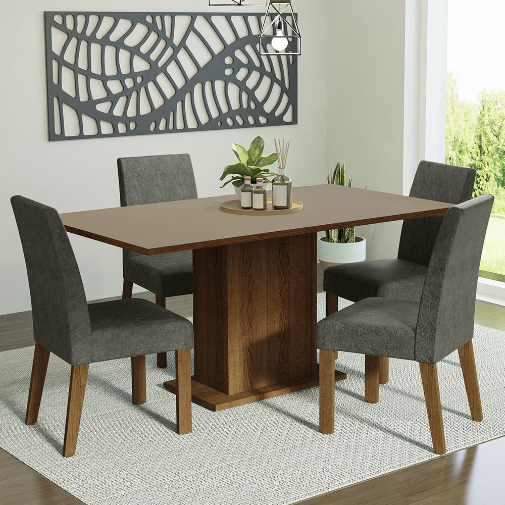 Juego de Comedor Keila con 4 Sillas Marron/Crema/Gris