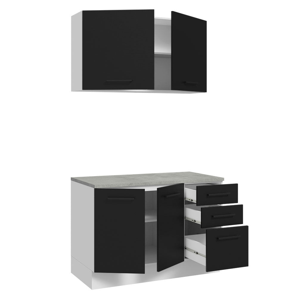Kit con Bajo Mesada y Alacena Multiuso 120 cm Blanco/Negro Agata Madesa