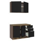 Kit con Bajo Mesada e Alacena Multiuso 120cm Marrón/Negro Agata Madesa