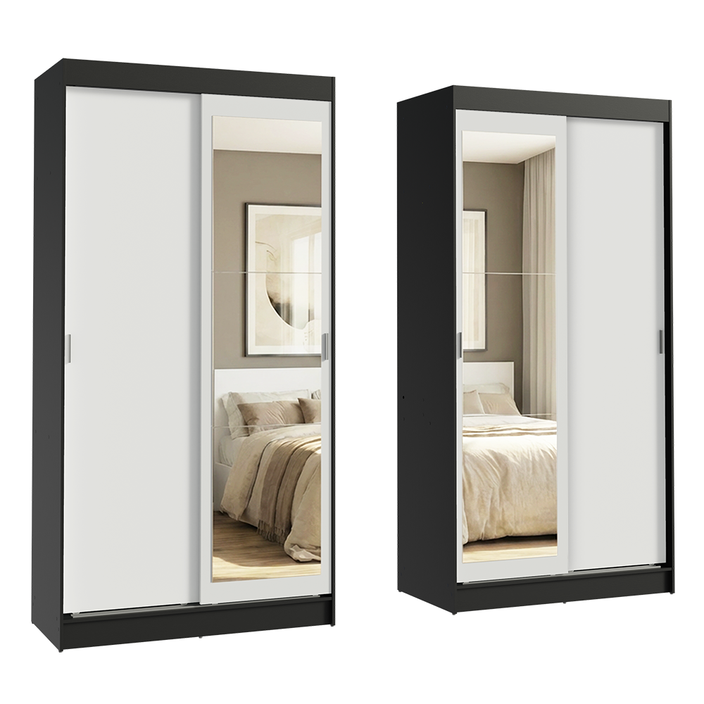 Conjunto 2 Placares 4 Puertas Corredizas con 2 Espejos Negro/Blanco Tokio Madesa