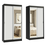 Conjunto 2 Placares 4 Puertas Corredizas con 2 Espejos Negro/Blanco Tokio Madesa