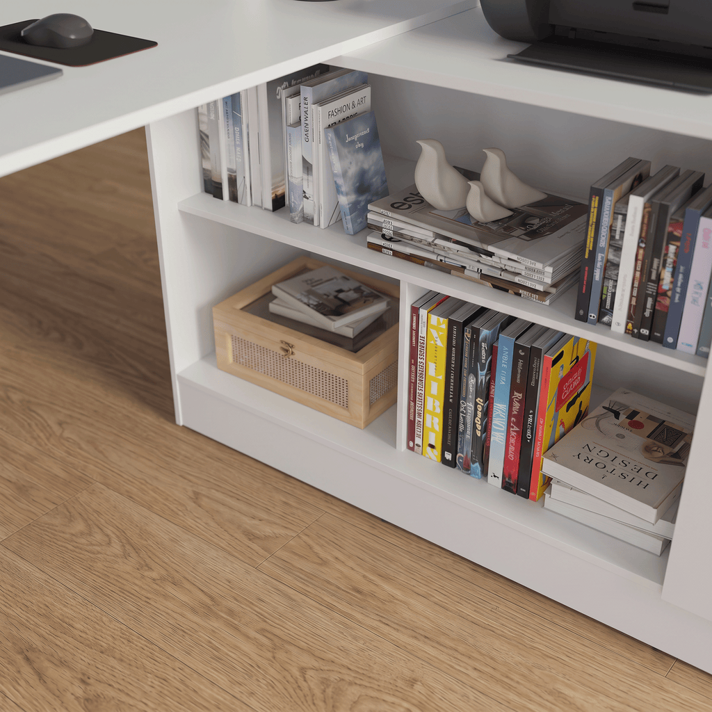 Escritorio Esquinero Gamer 300 cm Blanco Roma Madesa
