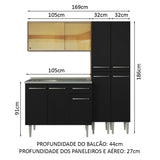 Combo de Cocina 169 cm con Bacha Emilly Marrón/Negro 12