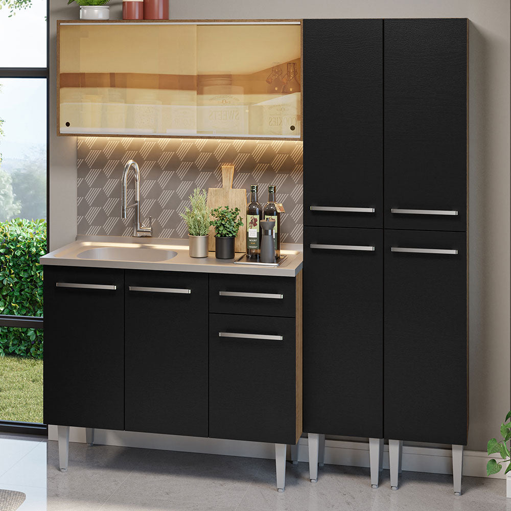 Combo de Cocina 169 cm con Bacha Emilly Marrón/Negro 12