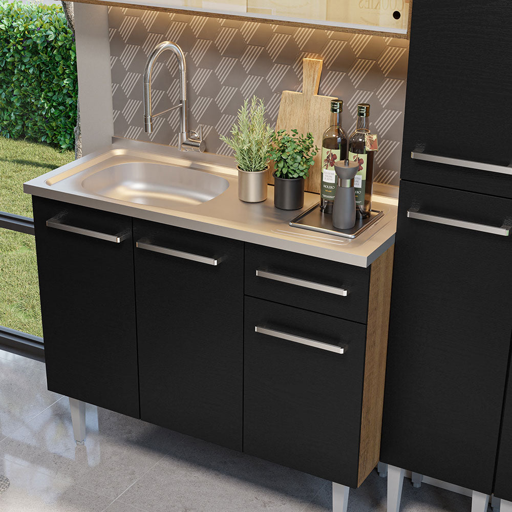 Combo de Cocina 169 cm con Bacha Emilly Marrón/Negro 12