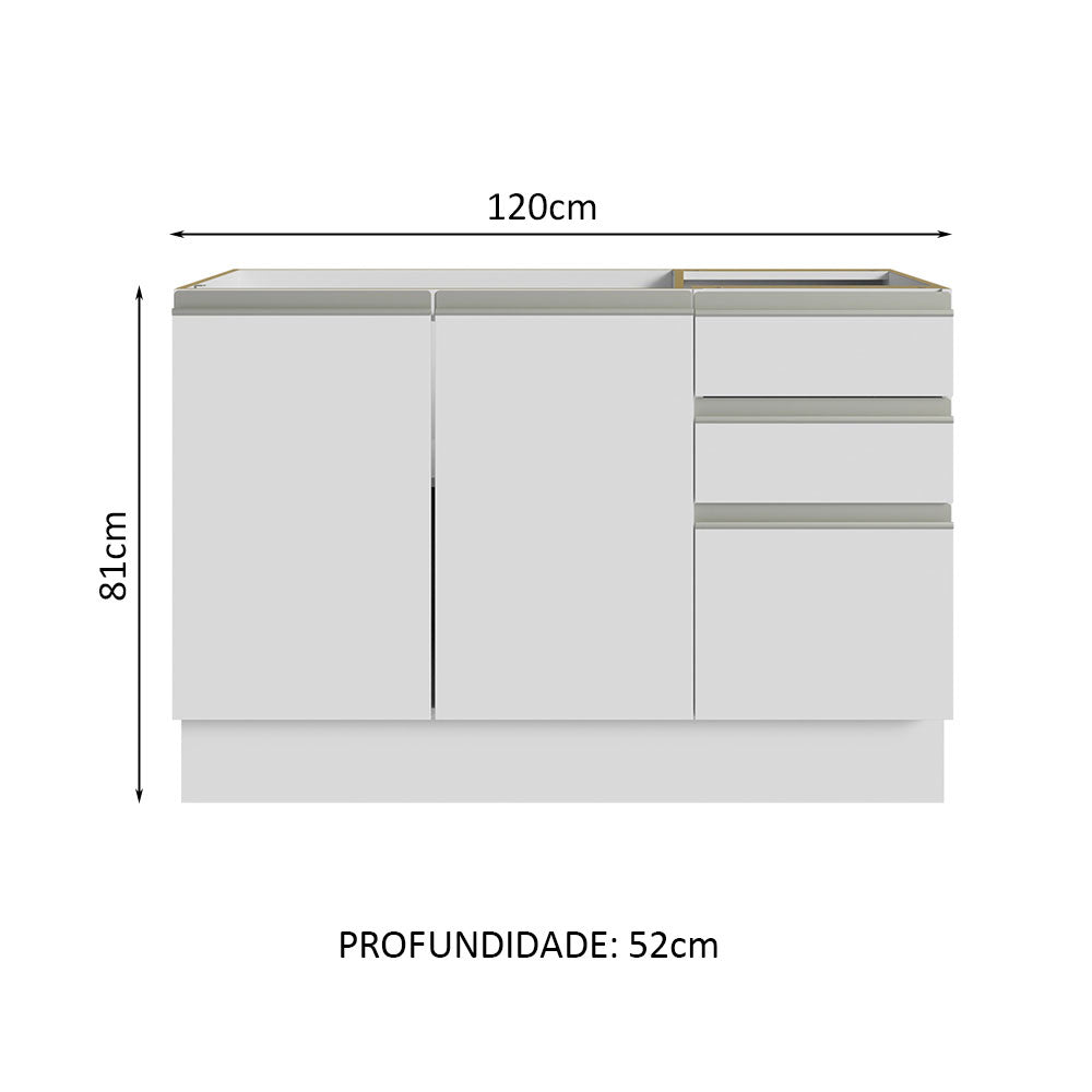 Vanitory para Baño 120cm 2 Puertas 3 Cajones Blanco