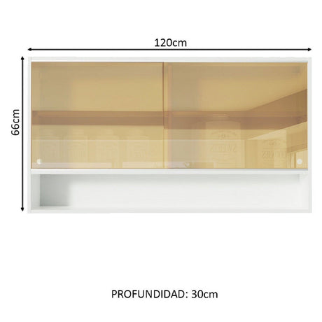 Alacena 2 Puertas Corredizas De Cristal Madesa - 120 Cm Blanco